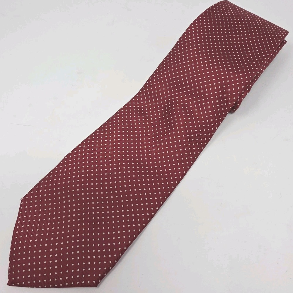 Façonnable Tie Mens One Size Red White Polka Dot Silk Business Classic 58"